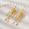 Elegant Brass Flower with Oval Tassel Hoop Earrings PF9976-2-3