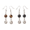 2Pair 2 Style Natural Lava Rock & Tiger Eye with Yin Yang Long Dangle Earrings EJEW-JE04962-01-2