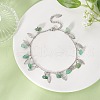 Natural Green Aventurine Chips & Leaf Charms Anklet AJEW-AN00512-05-2