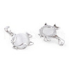 Rhodium Pleated 925 Sterling Silver Pave Cubic Zirconia & Cat Eye Pendants STER-T007-29P-2
