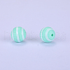 Printed Round with Stripe Pattern Silicone Focal Beads SI-JX0056A-141-1