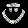 Heart Glass Rhinestone & Plastic Pearl Beaded Necklaces & Stud Earrings & Bracelets Sets FS-WGC950C-02-1