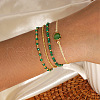 4Pcs 4 Styles Synthetic Malachite & Brass Round Stretch Bracelet & Triangle  Link Bracelet Set CD1271-4