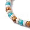 Synthetic Turquoise & Round Wood Beads Stretch Bracelets for Men Women BJEW-JM11833-01-3