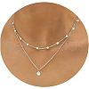 Simple Style Imitation Pearl Round Pendant Alloy Chain Double Layer Necklaces for Women FS-WG0DEC3-02-1