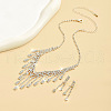 Rectangle & Rhombus Tassel Alloy Rhinestone Pendant Necklaces & Stud Earrings Sets FS-WG10B2D-01-4