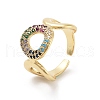 Brass Micro Pave Colorful Cubic Zirconia Open Cuff Ring for Women RJEW-Z055-02G-01-1