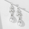 Teardrop with Leaf Brass Clear Cubic Zirconia Dangle Stud Earrings FS-WG5BC5A-01-1