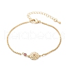 Brass Micro Pave Cubic Zirconia Birthday Flower Link Bracelets BJEW-U031-01G-10-4