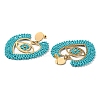Heart with Eye Woven Glass & Brass Beaded Dangle Stud Earrings EJEW-A105-04G-02-2