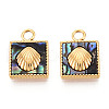 304 Stainless Steel Pave Natural Paua Shell Square with Shell Shape Charms STAS-N112-23B-G-1