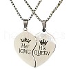 2Pcs Heart with Word King Queen Alloy Split Pendant 201 Stainless Steel Box Chain Necklaces for Couple FS-WG4F8D3-01-5