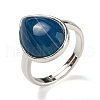 Natural Banded Agate Teardrop Adjustable Rings RJEW-K371-08S-10-2