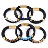 Mixed Stone Round Bead Leather Cord Multi-strand Bracelets BJEW-A009-10G-1