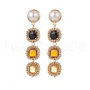 Glass Rectangle Beaded Long Dangle Stud Earrings with Imitation Pearl EJEW-TA00141-02-1