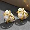 Brass ABC Plastic Imitation Pearl Stud Earrings EJEW-S270-01G-1