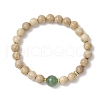 3Pcs Natural African Padauk Wood & Sandalwood & Wood & Striped Agate & Green Aventurine & Quartz Crystal Round Beaded Stretch Bracelets for Women BJEW-JB11929-3