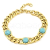 304 Stainless Steel & Synthetic Turquoise Polygon Link Bracelets for Women BJEW-G717-16G-03-1