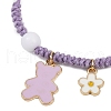 Flower & Bear Alloy Enamel Charm Bracelets BJEW-JB11696-02-3