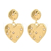 Heart Brass Micro Pave Clear Cubic Zirconia Dangle Stud Earrings EJEW-R025-24G-1