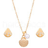 Shell Shape Alloy & Plastic Pearl & Crystal Rhinestone Pendant Necklace & Stud Dangle Earring FS-WG40A88-04-1
