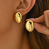 Stylish Oval with Cross Pattern Stainless Steel Stud Earrings EK8654-1
