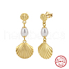 Mother's Day Jewellery S925 Sterling Silver Shell Shape Dangle Stud Earrings EJEW-M096-01G-3