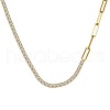 925 Sterling Silver Pave Clear Cubic Zirconia Paperclip Chain Necklaces for Women NJEW-Q342-10G-1