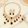 Teardrop Alloy with Resin Pendant Necklaces & Stud Dangle Earrings & Bangles & Rings Sets FS-WG0062B-01-3