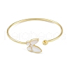 Brass Pave Shell Butterfly Open Cuff Bangle Making KK-U020-17G-2