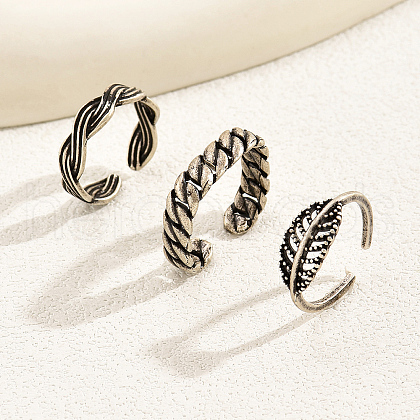 Vintage Leaf Copper Adjustable Cuff Open Toe Rings Sets for Women NZ6509-1