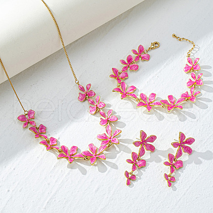 Flower Brass Enamel Pendant Necklace & Stud Dangle Earring & Link Bracelet FS-WG6CF2D-01-1