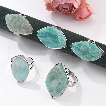 Natural Amazonite Adjustable Ring RJEW-B026-01P-1