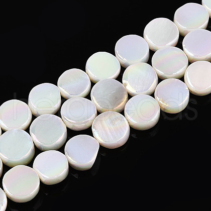 Electroplated Natural Freshwater Shell Beads Strands SSHEL-T017-31-1