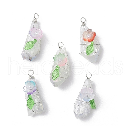 Electroplated Raw Natural Quartz Crystal Teardrop Copper Wire Wrapped Pendants PALLOY-JF03842-03-1