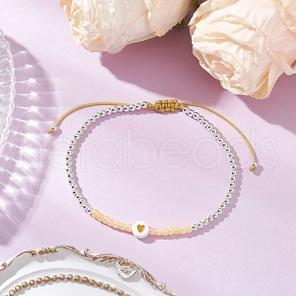 Brass Round Beads Braided Bead Bracelets for Women BJEW-JB11718-04-1