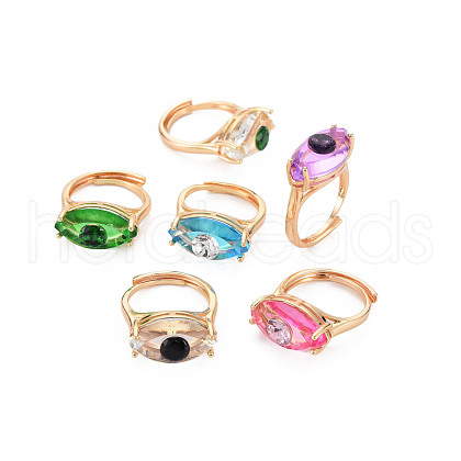 Evil Eye Glass Ajuastable Rings RJEW-S048-002G-NF-1