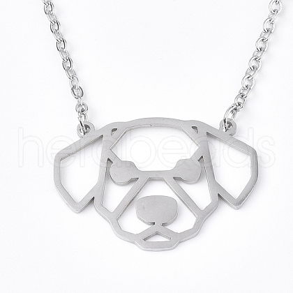 Non-Tarnish 201 Stainless Steel Puppy Pendant Necklaces NJEW-T009-JN043-1-40-1