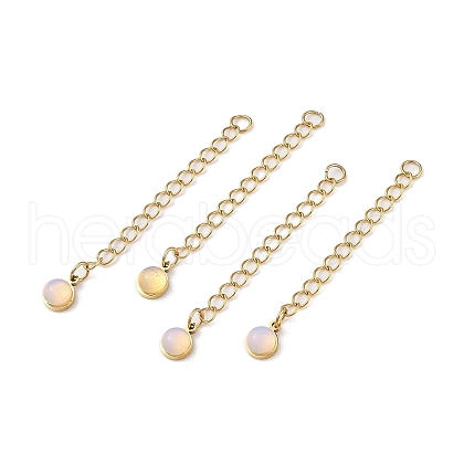 Ion Plating(IP) 316 Surgical Stainless Steel Curb Chain Extender with Opalite Round Charm STAS-A097-01G-05-1