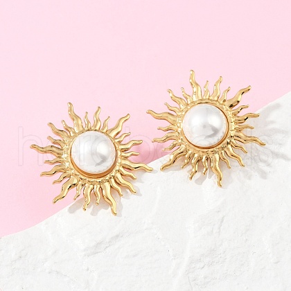 304 Stainless Steel Plastic Imitation Pearl Stud Earrings EJEW-Z110-01G-02-1