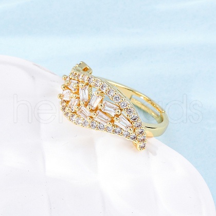 Brass Micro Pave Clear Cubic Zirconia Finger Rings for Women RJEW-U047-26G-1