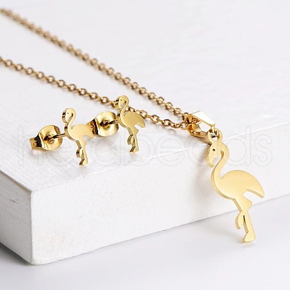 201 Stainless Steel Pendant Necklace & Stud Earring Sets FS-WGB816B-16-1