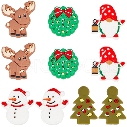 SUNNYCLUE 10Pcs 5 Styles Christmas Theme Food Grade Eco-Friendly Silicone Focal Beads SIL-SC0001-93-1