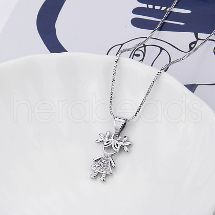 Brass Micro Pave Clear Cubic Zirconia Girl Pendant Necklaces FS-WGEEEEA-08-1