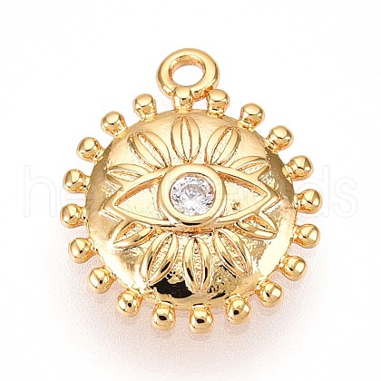 Brass Micro Pave Clear Cubic Zirconia Pendants KK-T075-21G-1