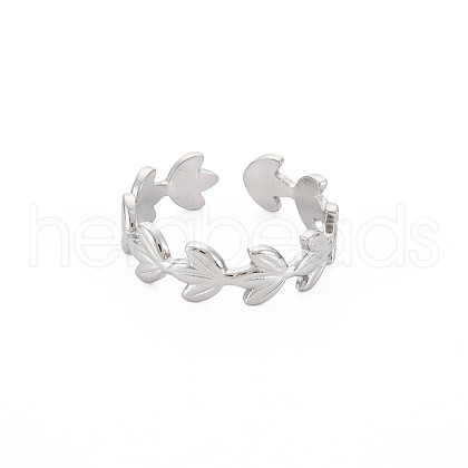 304 Stainless Steel Flower Open Cuff Ring for Women RJEW-S405-197P-1