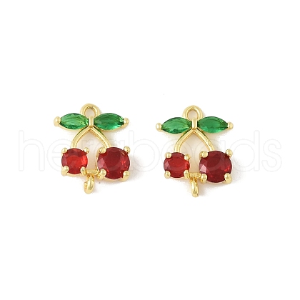 Brass Pave Green and Red Cubic Zirconia Cherry Connector Charms KK-FZC0001-03G-1