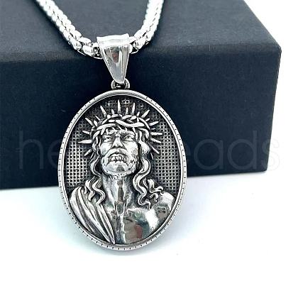Retro Greek Mythology Stainless Steel Religion Embossed Saint Pendant Necklaces DK4418-5-1