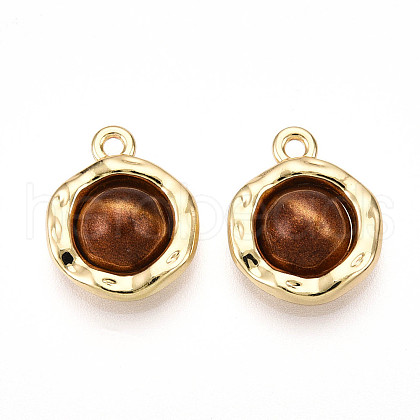 Flat Round Alloy Resin Pendants PALLOY-N177-06G-1