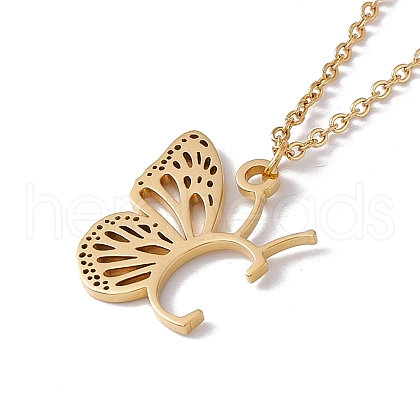 Initial Letter with Butterfly Pendant Necklace NJEW-C026-01G-C-1